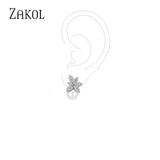 Crystal Pearls Leaf Stud Earrings Micro Zircon Bridal Jewelry