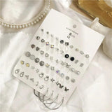 Geometric Moon Flower Bow Earrings Set - 30 Pairs