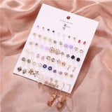 Geometric Moon Flower Bow Earrings Set - 30 Pairs