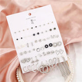 Geometric Moon Flower Bow Earrings Set - 30 Pairs