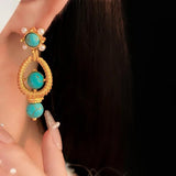 Vintage Turquoise Pearl Stud Earrings S925 Silver Needle