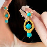 Vintage Turquoise Pearl Stud Earrings S925 Silver Needle