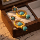 Vintage Turquoise Pearl Stud Earrings S925 Silver Needle