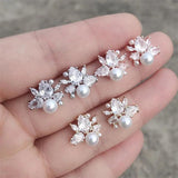 Pearl Zircon Stud Earring for Women Bridal Wedding Party
