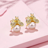 Delicate Temperament Pearl Bee Stud Earrings 925 Silver Needle Jewelry