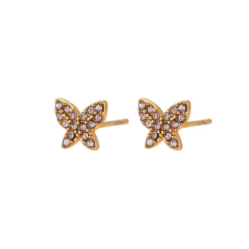 Zircon Pearl Butterfly Stud Earrings Women's Jewelry Stainless Steel