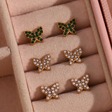 Zircon Pearl Butterfly Stud Earrings Women's Jewelry Stainless Steel