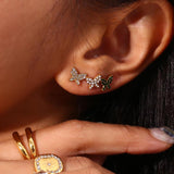 Zircon Pearl Butterfly Stud Earrings Women's Jewelry Stainless Steel