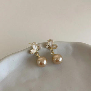 Korea Pearl Cat's Eye Stone Butterfly Ear Stud Earrings