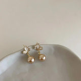 Korea Pearl Cat's Eye Stone Butterfly Ear Stud Earrings