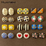 Vintage Enamel Flower Heart Stud Earrings for Women