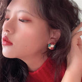 Vintage Enamel Flower Heart Stud Earrings for Women