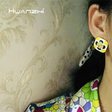 Vintage Enamel Flower Heart Stud Earrings for Women