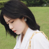 Vintage Enamel Flower Heart Stud Earrings for Women