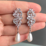 AAA CZ Long Pearl Earring for Women Wedding