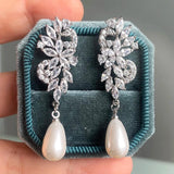 AAA CZ Long Pearl Earring for Women Wedding