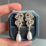 AAA CZ Long Pearl Earring for Women Wedding