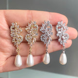 AAA CZ Long Pearl Earring for Women Wedding