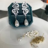 AAA CZ Long Pearl Earring for Women Wedding