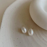 Oval Pearl Studs Earrings Women Jewelry Autumn Winter Temperament