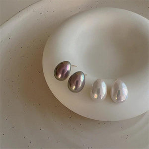 Oval Pearl Studs Earrings Women Jewelry Autumn Winter Temperament