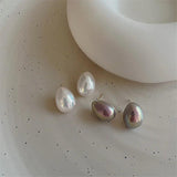 Oval Pearl Studs Earrings Women Jewelry Autumn Winter Temperament