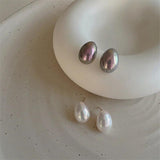 Oval Pearl Studs Earrings Women Jewelry Autumn Winter Temperament