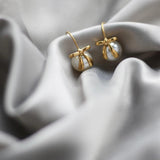 French Temperament Bow Ribbon Pearl Earrings 18K Jewelry