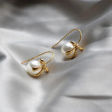 French Temperament Bow Ribbon Pearl Earrings 18K Jewelry