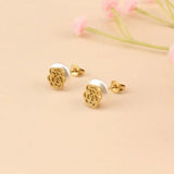Stainless Steel Bear Stud Earrings with Flower Pearl