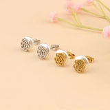 Stainless Steel Bear Stud Earrings with Flower Pearl