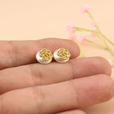 Stainless Steel Bear Stud Earrings with Flower Pearl