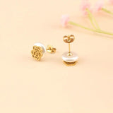 Stainless Steel Bear Stud Earrings with Flower Pearl