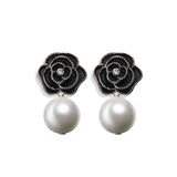 Vintage Pearl Earrings Crystal Pandent Jewelry