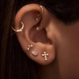 Pearl CZ Moon Star Stud Earrings Cross Shape Golden Jewelry for Women