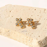 Pearl CZ Moon Star Stud Earrings Cross Shape Golden Jewelry for Women