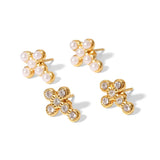 Pearl CZ Moon Star Stud Earrings Cross Shape Golden Jewelry for Women