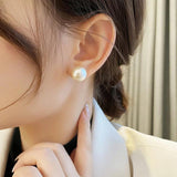 Pink Pearl Ball Stud Earrings 12mm 16mm 20mm for Women