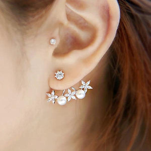 Crystal Flower Pearl Star Stud Earrings 925 Silver Needle Jewelry