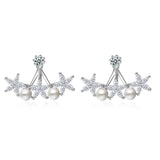 Crystal Flower Pearl Star Stud Earrings 925 Silver Needle Jewelry