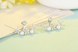 Crystal Flower Pearl Star Stud Earrings 925 Silver Needle Jewelry