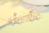 Crystal Flower Pearl Star Stud Earrings 925 Silver Needle Jewelry