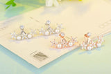 Crystal Flower Pearl Star Stud Earrings 925 Silver Needle Jewelry