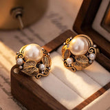 Vintage Temperament Simulated Pearl Stud Earrings 925 Silver Needle