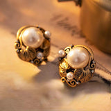 Vintage Temperament Simulated Pearl Stud Earrings 925 Silver Needle