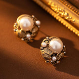 Vintage Temperament Simulated Pearl Stud Earrings 925 Silver Needle