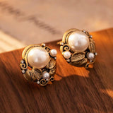 Vintage Temperament Simulated Pearl Stud Earrings 925 Silver Needle