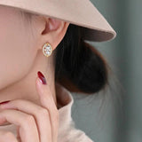 Net Red Pearl Button Earrings High-End French Ladies Accessories