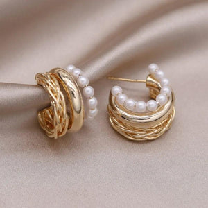 14K Plated Pearl Braided Earrings Women's Party Accessory