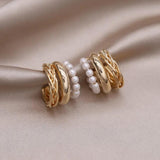 14K Plated Pearl Braided Earrings Women's Party Accessory